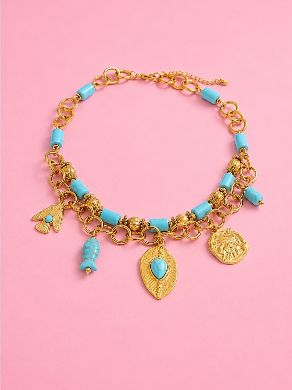 Coastal Luxe Turquoise Gold Charm Necklace